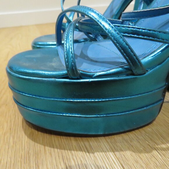 AZALEA WANG Eyes On Me Chunky Platform Sandals in Metallic Blue Y2K Disco Rave 6 - Picture 3 of 14